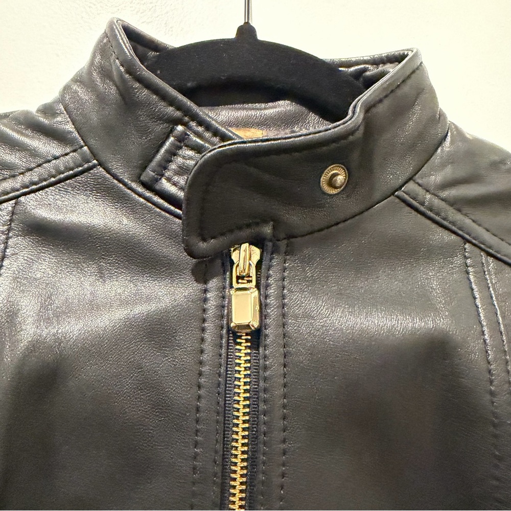 Laundry By Shelli Segal Black Leather Jacket with Gold Accents - Picture 4 of 7
